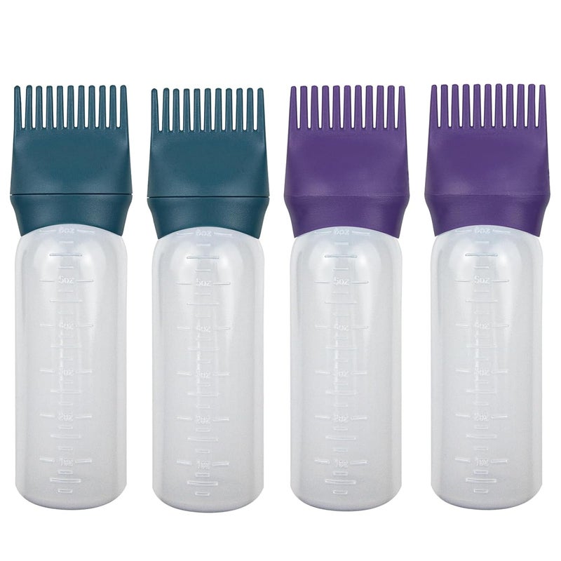 ELANE 4 Pack Root Comb Applicator Bottles, Oiling Applicator for Hair Dye & Shampoos, Salon Use (Purple+Green) - Image 1